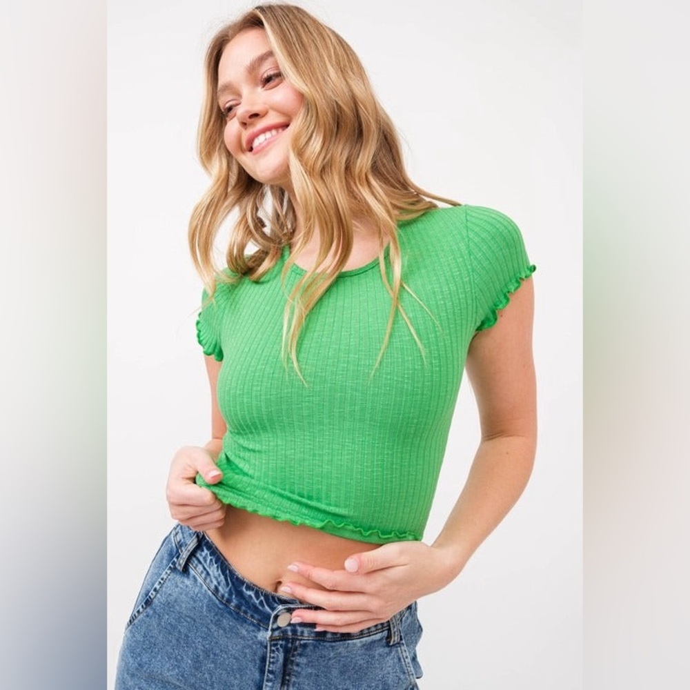 Lettuce Trim Ribbed Short-Sleeve Baby Tee